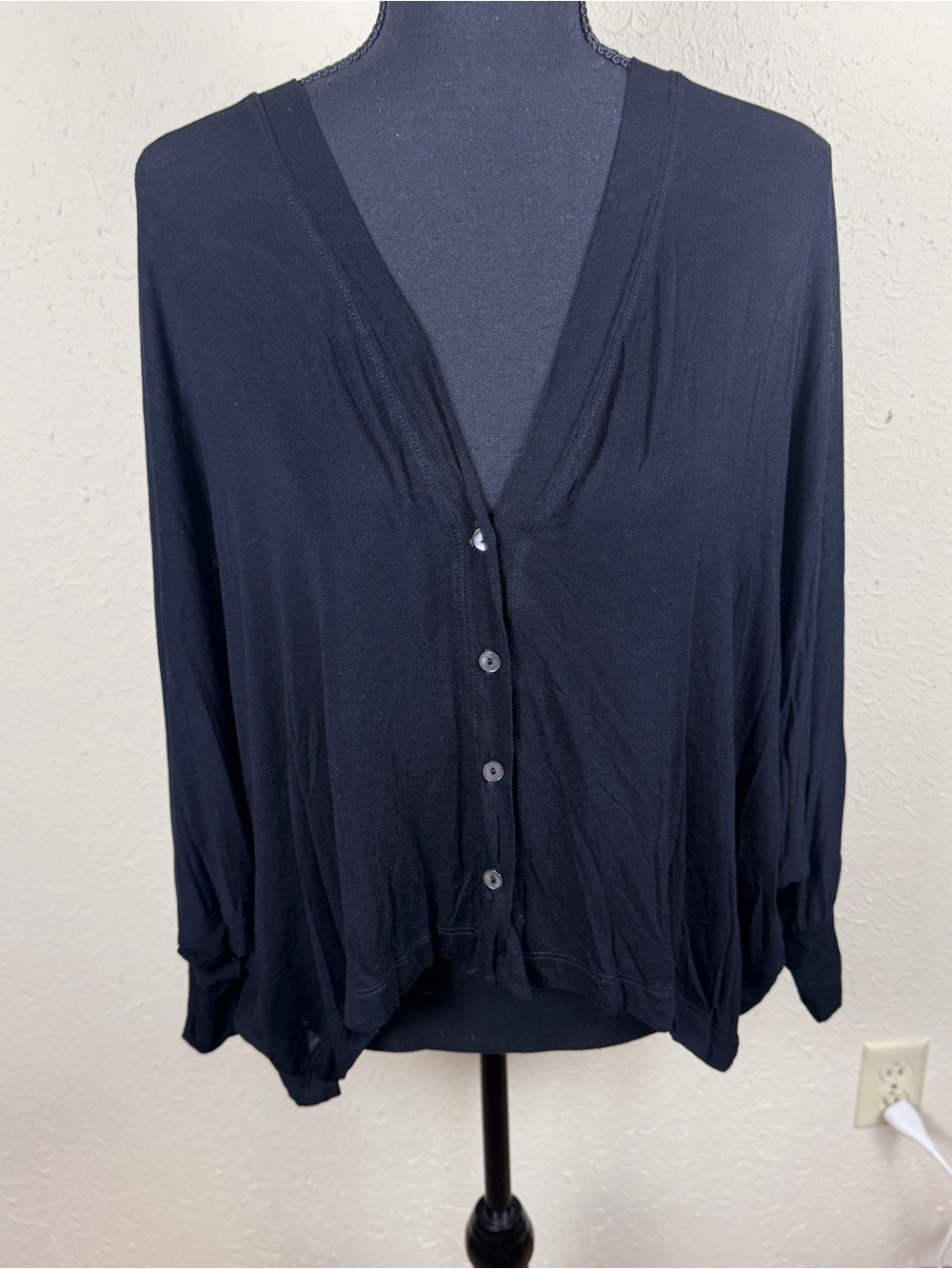 Emily Blu Women’s One Size Black Lightweight Button-Front Cardigan Stretchy